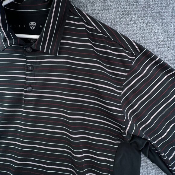 Nike Golf Mens Long Sleeve Stretch Spandex Polo Shirt XL Striped Black Red White - Picture 9 of 14